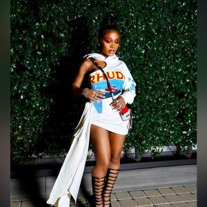 authentic Rhude sweater revamped into Jayda Wanda inspired dress